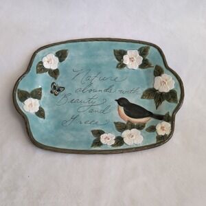 Susan Winget Certified International Platter 13x9.5 Bird Floral Nature's Garden*